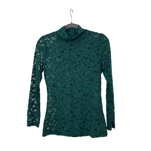 White House Black Market Green Lace Turtleneck Long Sleeve Shirt Size Women's XS - Picture 2 of 4